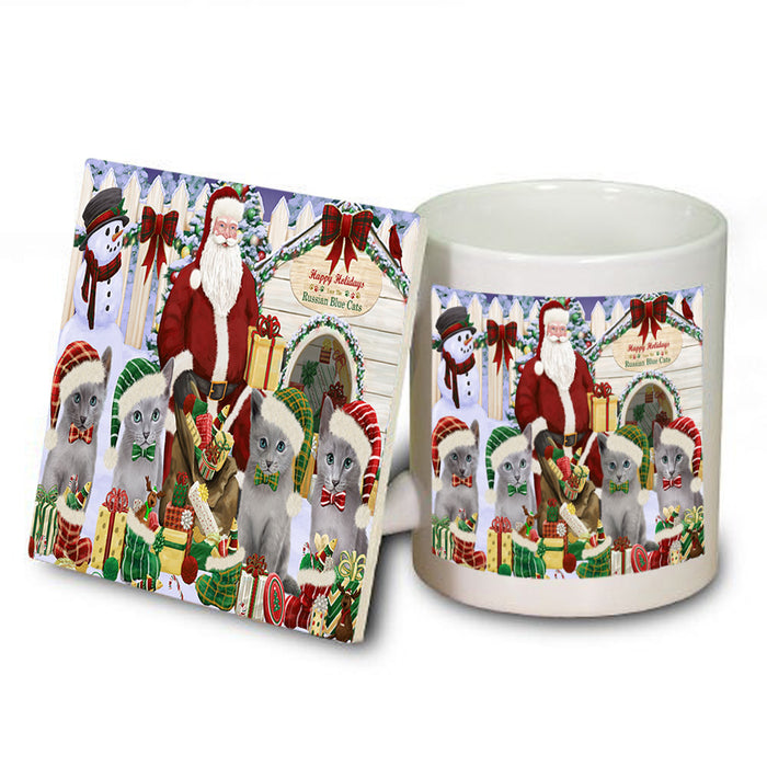 Christmas Dog House Russian Blue Cats Mug and Coaster Set MUC52600