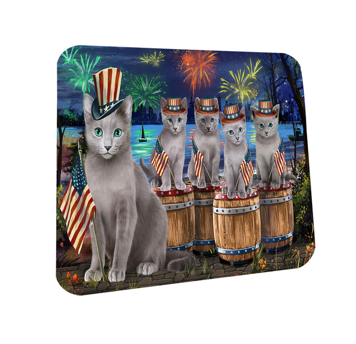 4th of July Independence Day Firework Russian Blue Cats Coasters Set of 4 CST54072