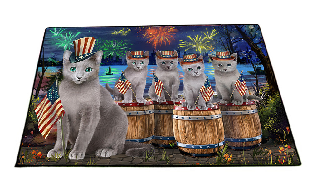 4th of July Independence Day Firework Russian Blue Cats Floormat FLMS54377