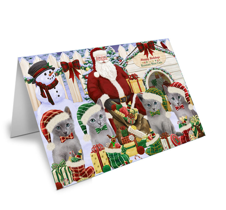 Christmas Dog House Russian Blue Cats Handmade Artwork Assorted Pets Greeting Cards and Note Cards with Envelopes for All Occasions and Holiday Seasons GCD61853