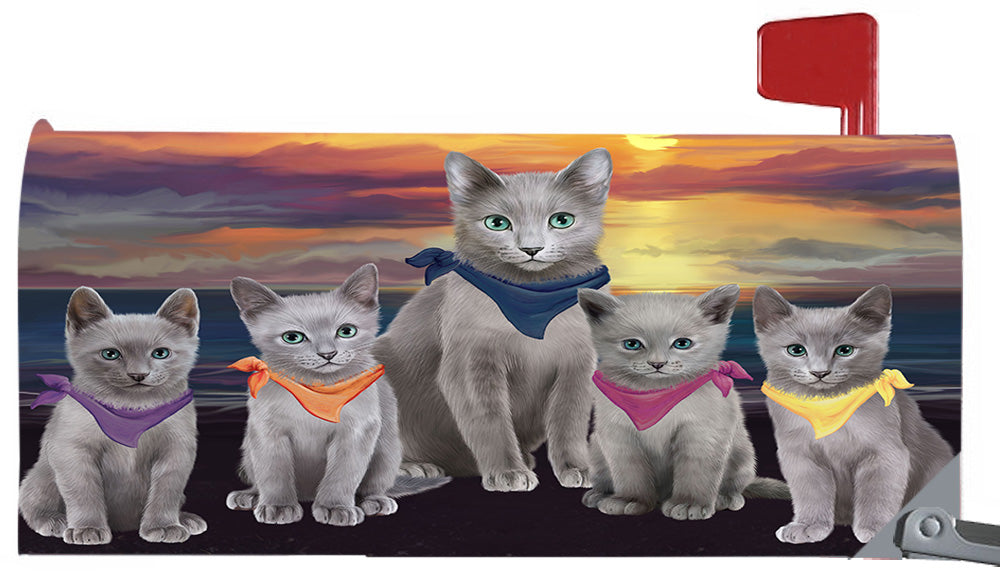 Family Sunset Portrait Russian Blue Cats Magnetic Mailbox Cover MBC48498