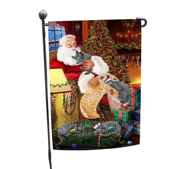 Santa Sleeping with Russian Blue Cats Christmas Garden Flag GFLG52882