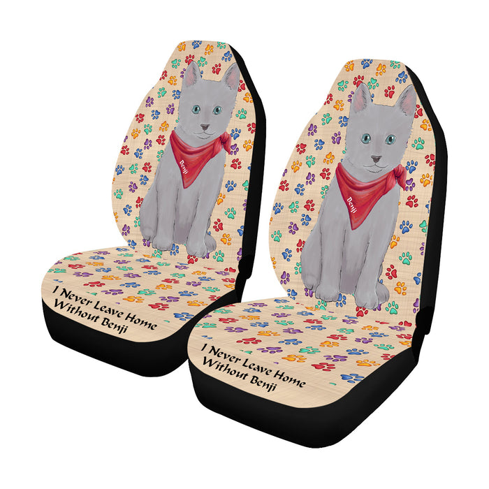 Personalized I Never Leave Home Paw Print Russian Blue Cats Pet Front Car Seat Cover (Set of 2)