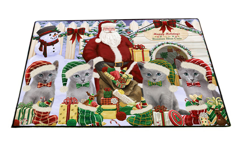 Christmas Dog House Russian Blue Cats Floormat FLMS51885