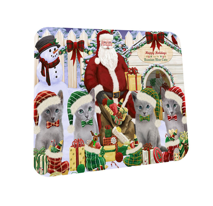 Christmas Dog House Russian Blue Cats Coasters Set of 4 CST52567