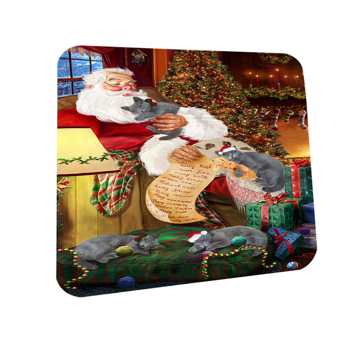 Santa Sleeping with Russian Blue Cats Christmas Coasters Set of 4 CST52779