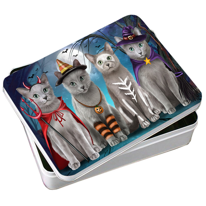 Happy Halloween Trick or Treat Russian Blue Cats Photo Storage Tin PITN54428