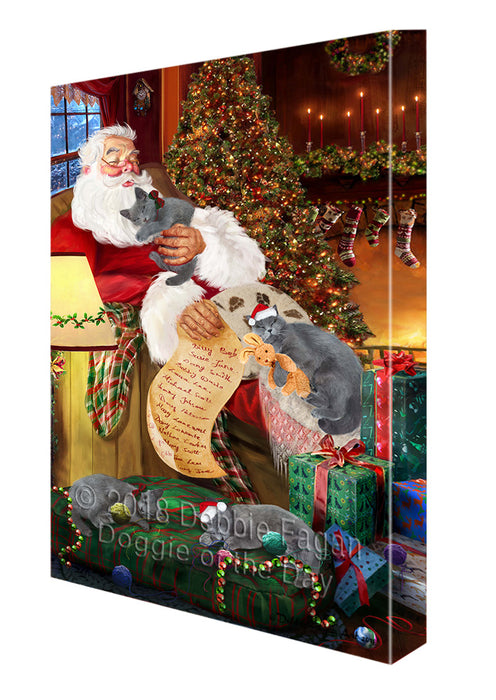 Santa Sleeping with Russian Blue Cats Christmas Canvas Print Wall Art Décor CVS93230