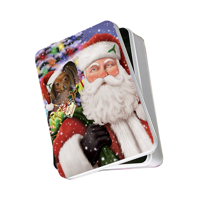 Santa Carrying Russian Toy Terrier Dog and Christmas Presents Photo Storage Tin PITN55466