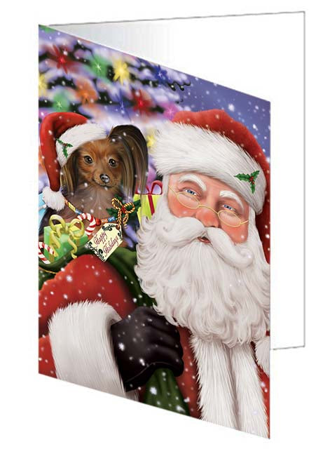 Santa Carrying Russian Toy Terrier Dog and Christmas Presents Handmade Artwork Assorted Pets Greeting Cards and Note Cards with Envelopes for All Occasions and Holiday Seasons GCD71084