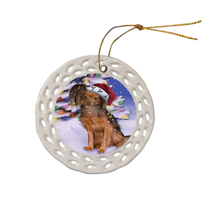 Winterland Wonderland Russian Toy Terrier Dog In Christmas Holiday Scenic Background Ceramic Doily Ornament DPOR56076