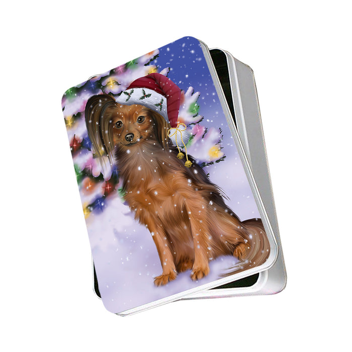 Winterland Wonderland Russian Toy Terrier Dog In Christmas Holiday Scenic Background Photo Storage Tin PITN55663