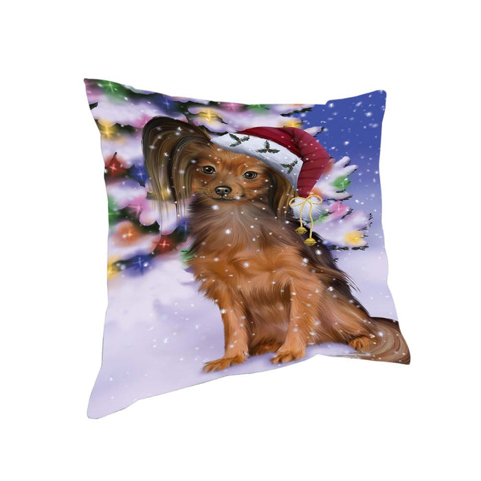 Winterland Wonderland Russian Toy Terrier Dog In Christmas Holiday Scenic Background Pillow PIL71808