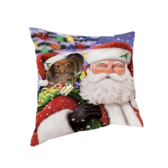 Santa Carrying Russian Toy Terrier Dog and Christmas Presents Pillow PIL71020