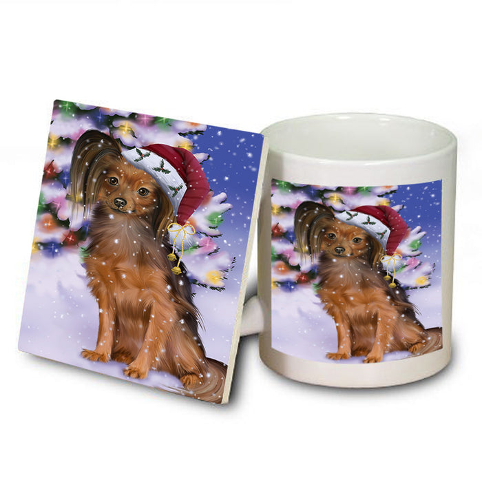 Winterland Wonderland Russian Toy Terrier Dog In Christmas Holiday Scenic Background Mug and Coaster Set MUC55712