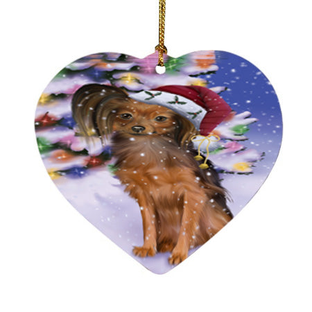 Winterland Wonderland Russian Toy Terrier Dog In Christmas Holiday Scenic Background Heart Christmas Ornament HPOR56076