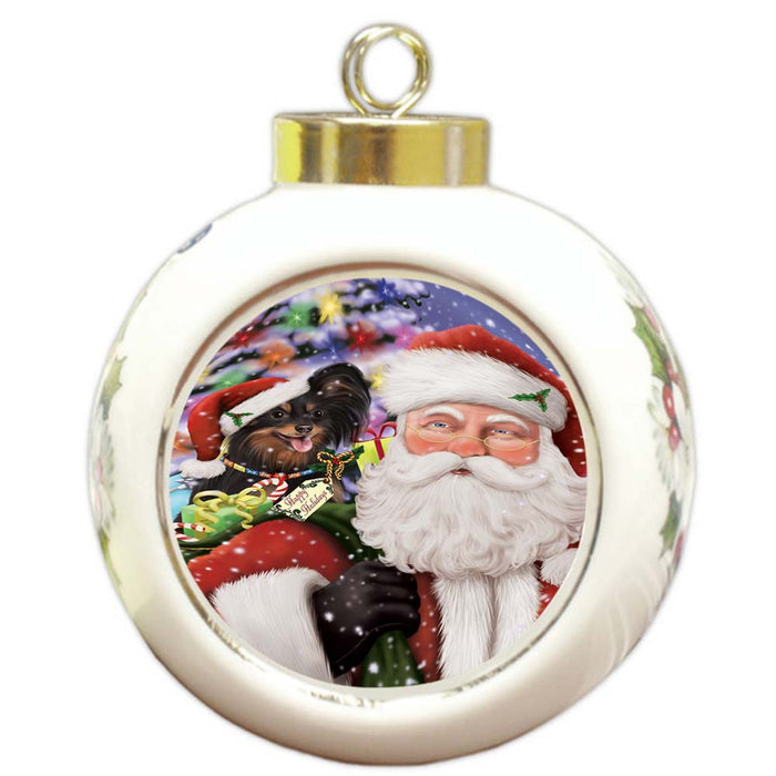 Santa Carrying Russian Toy Terrier Dog and Christmas Presents Round Ball Christmas Ornament RBPOR55880