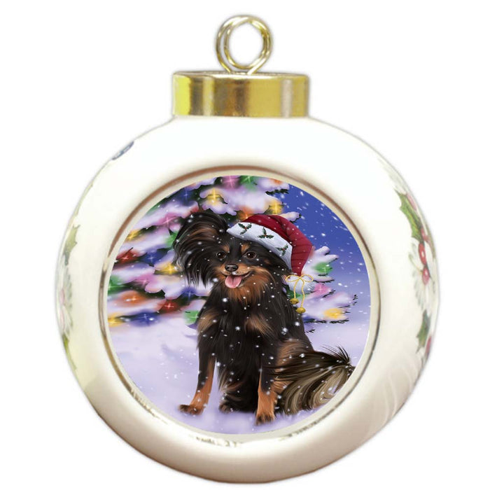 Winterland Wonderland Russian Toy Terrier Dog In Christmas Holiday Scenic Background Round Ball Christmas Ornament RBPOR56077