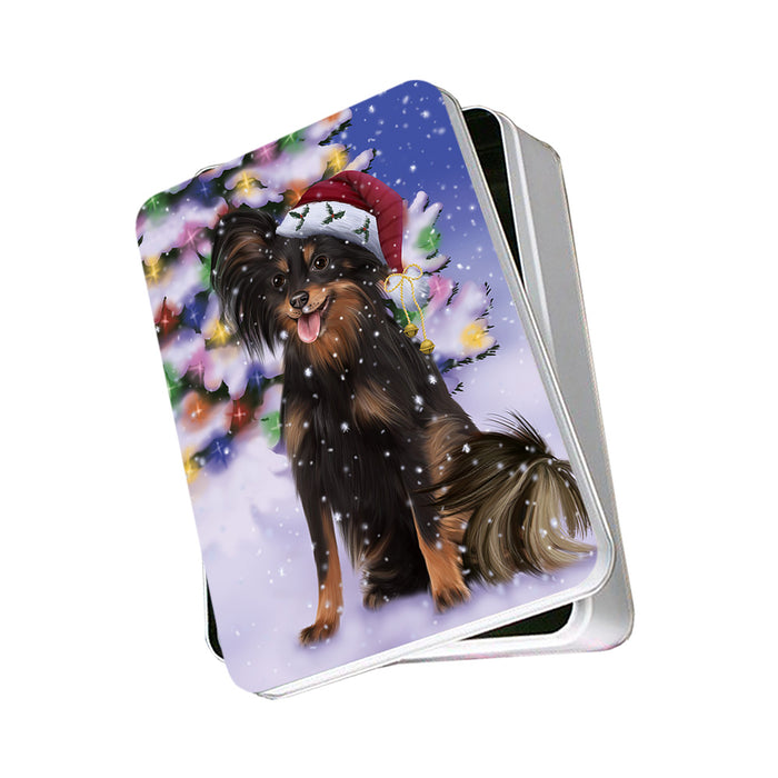 Winterland Wonderland Russian Toy Terrier Dog In Christmas Holiday Scenic Background Photo Storage Tin PITN55664