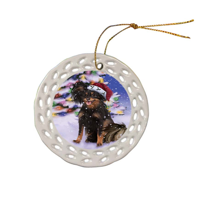 Winterland Wonderland Russian Toy Terrier Dog In Christmas Holiday Scenic Background Ceramic Doily Ornament DPOR56077