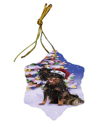 Winterland Wonderland Russian Toy Terrier Dog In Christmas Holiday Scenic Background Star Porcelain Ornament SPOR56077