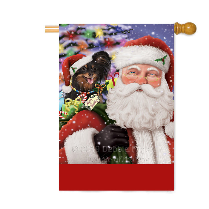 Personalized Santa Carrying Russian Toy Dog and Christmas Presents Custom House Flag FLG-DOTD-A63512