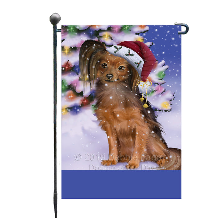 Personalized Winterland Wonderland Russian Toy Dog In Christmas Holiday Scenic Background Custom Garden Flags GFLG-DOTD-A61383