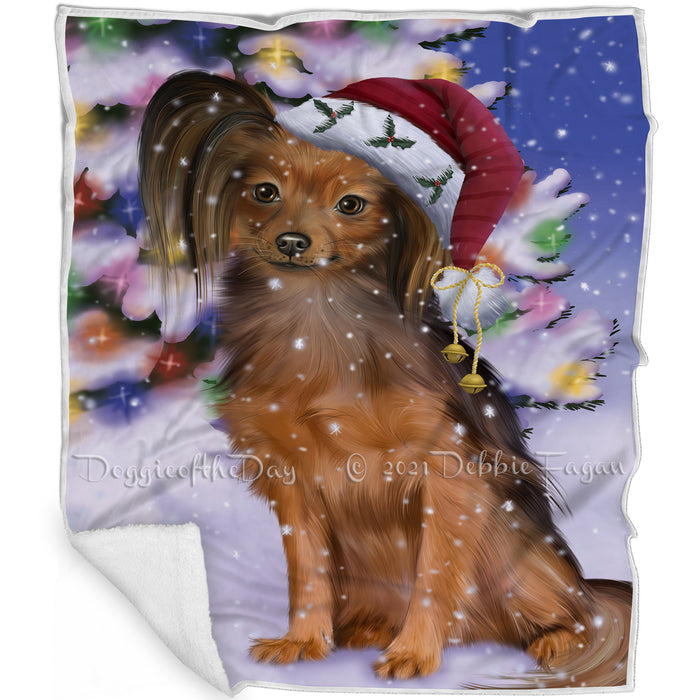 Winterland Wonderland Russian Toy Terrier Dog In Christmas Holiday Scenic Background Blanket BLNKT120900