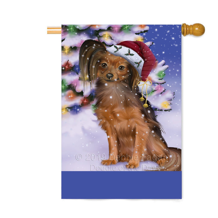 Personalized Winterland Wonderland Russian Toy Dog In Christmas Holiday Scenic Background Custom House Flag FLG-DOTD-A61439