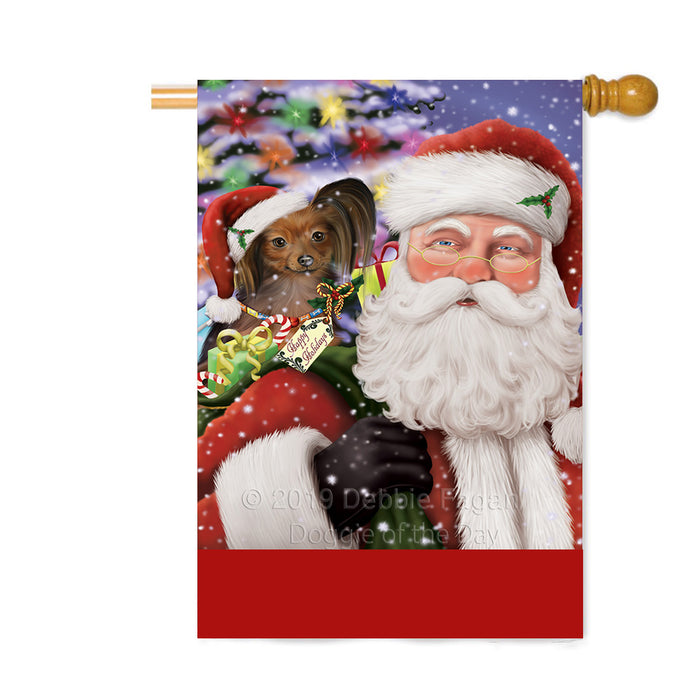Personalized Santa Carrying Russian Toy Black Dog and Christmas Presents Custom House Flag FLG-DOTD-A63513