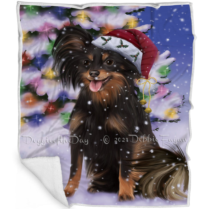 Winterland Wonderland Russian Toy Terrier Dog In Christmas Holiday Scenic Background Blanket BLNKT120909