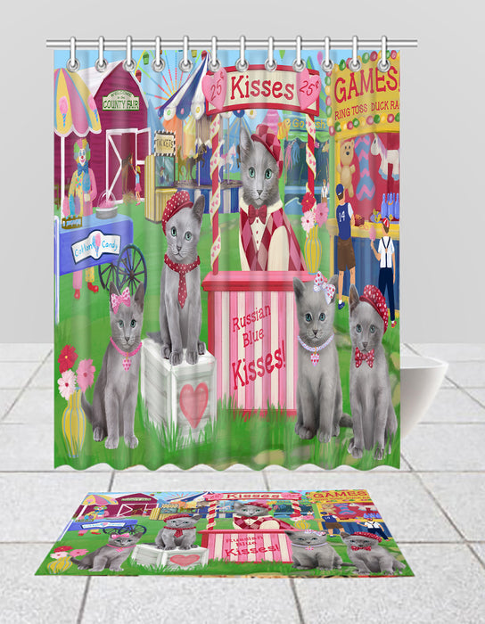 Carnival Kissing Booth Russian Blue Cats Bath Mat and Shower Curtain Combo
