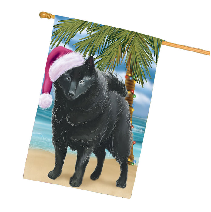 Christmas Summertime Beach Schipperke Dog House Flag Outdoor Decorative Double Sided Pet Portrait Weather Resistant Premium Quality Animal Printed Home Decorative Flags 100% Polyester FLG68790