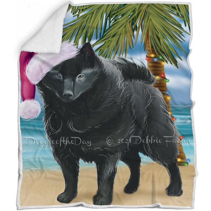 Summertime Happy Holidays Christmas Schipperke Dog on Tropical Island Beach Blanket D136