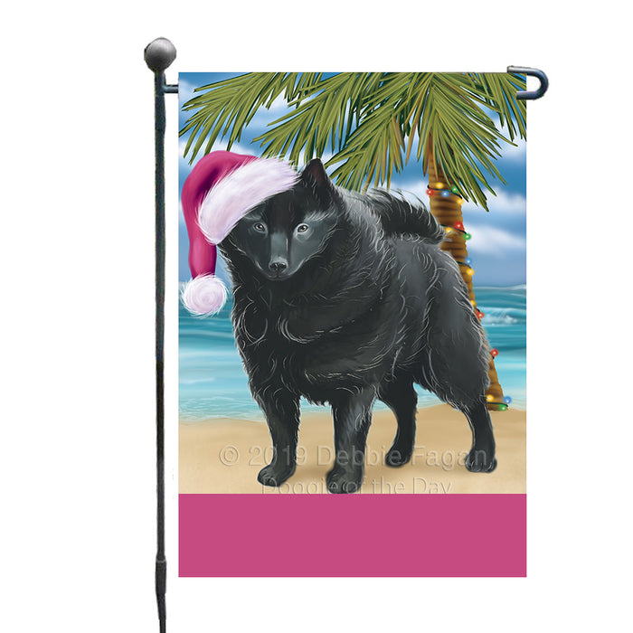 Personalized Summertime Happy Holidays Christmas Schipperke Dog on Tropical Island Beach  Custom Garden Flags GFLG-DOTD-A60527