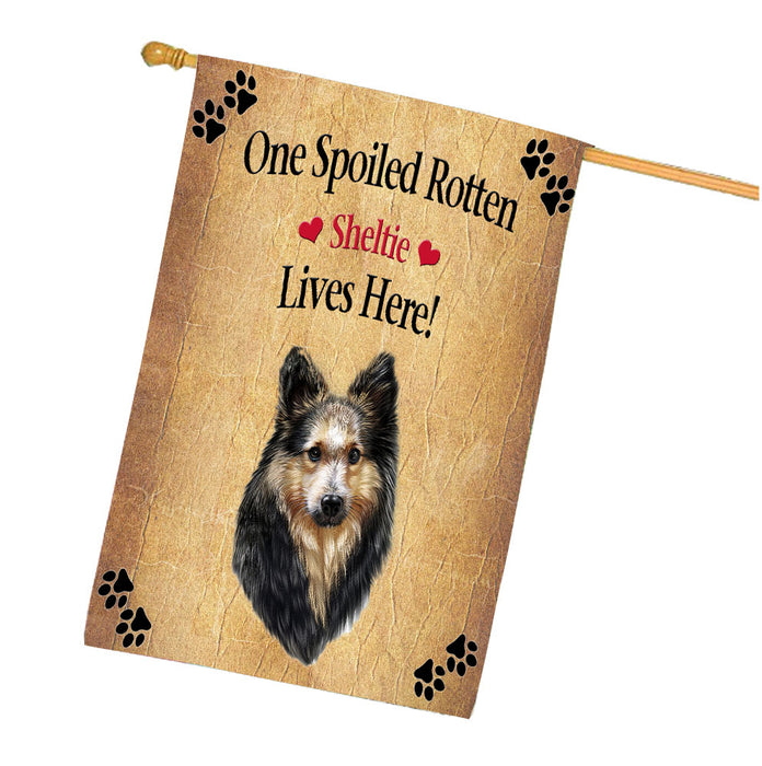 Spoiled Rotten Sheltie Dog House Flag Outdoor Decorative Double Sided Pet Portrait Weather Resistant Premium Quality Animal Printed Home Decorative Flags 100% Polyester FLG68499