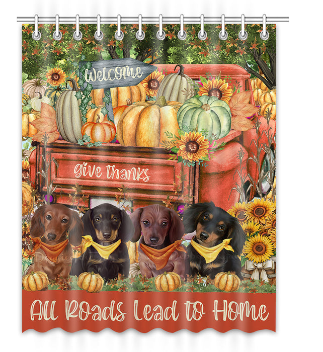 All Roads Lead to Home Orange Truck Harvest Fall Pumpkin Dachshund Dog Shower Curtain