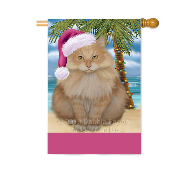 Personalized Summertime Happy Holidays Christmas Siberian Cat on Tropical Island Beach Custom House Flag FLG-DOTD-A60598