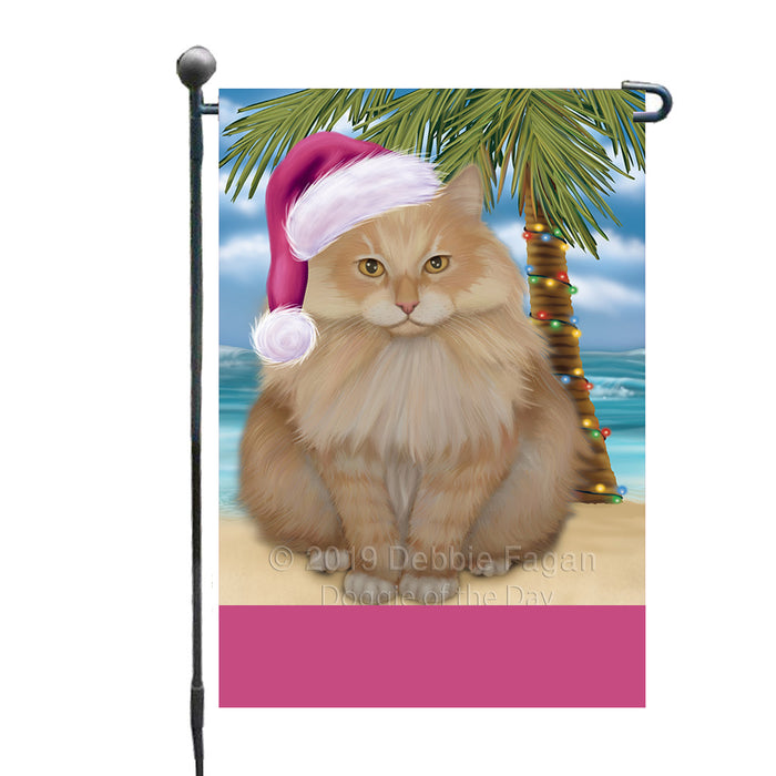 Personalized Summertime Happy Holidays Christmas Siberian Cat on Tropical Island Beach  Custom Garden Flags GFLG-DOTD-A60542