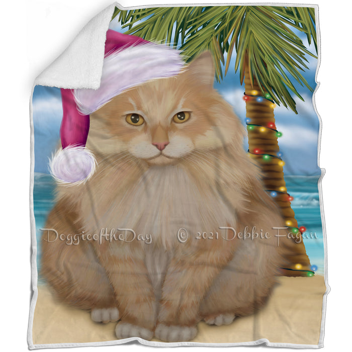 Summertime Happy Holidays Christmas Siberian Cat on Tropical Island Beach Blanket D140