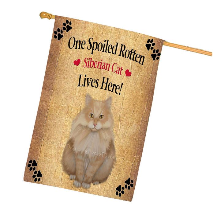 Spoiled Rotten Siberian Cat House Flag Outdoor Decorative Double Sided Pet Portrait Weather Resistant Premium Quality Animal Printed Home Decorative Flags 100% Polyester FLG68509