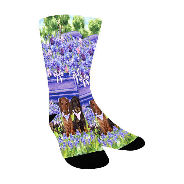 Iris Purple Truck Dachshund Dogs Socks for Men's Kids Women's