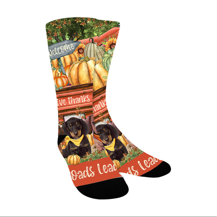 All Roads Lead to Home Orange Truck Harvest Fall Pumpkin Dachshund Dogs Socks for Men's Kids Women's