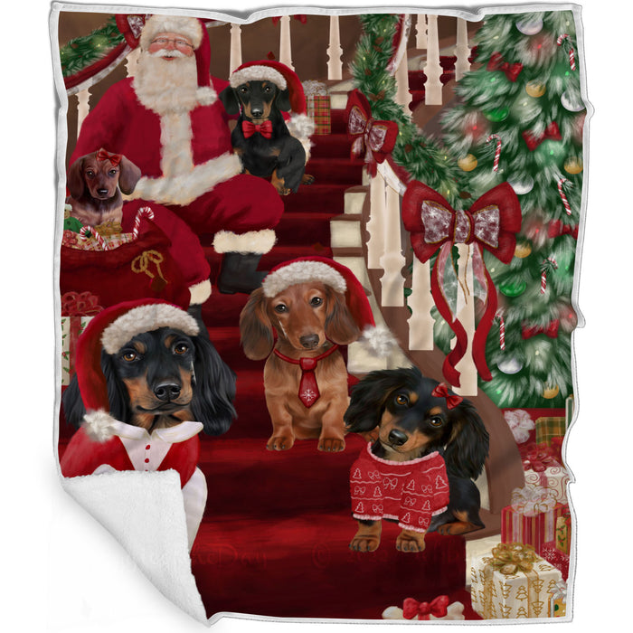 Christmas Santa Dachshund Dogs Blanket - Lightweight Soft Cozy and Durable Bed Blanket - Animal Theme Fuzzy Blanket for Sofa Couch