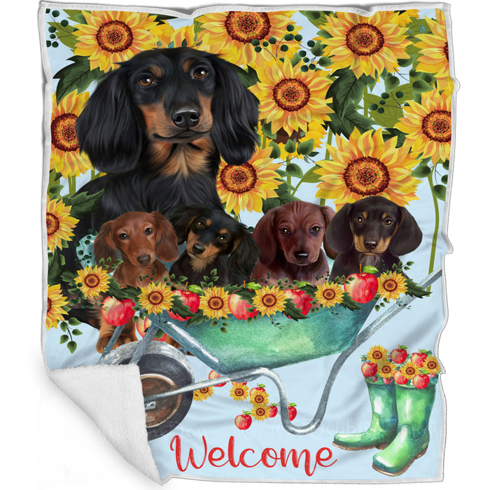 Sunflower Dachshund Dogs Blanket - Lightweight Soft Cozy and Durable Bed Blanket - Animal Theme Fuzzy Blanket for Sofa Couch