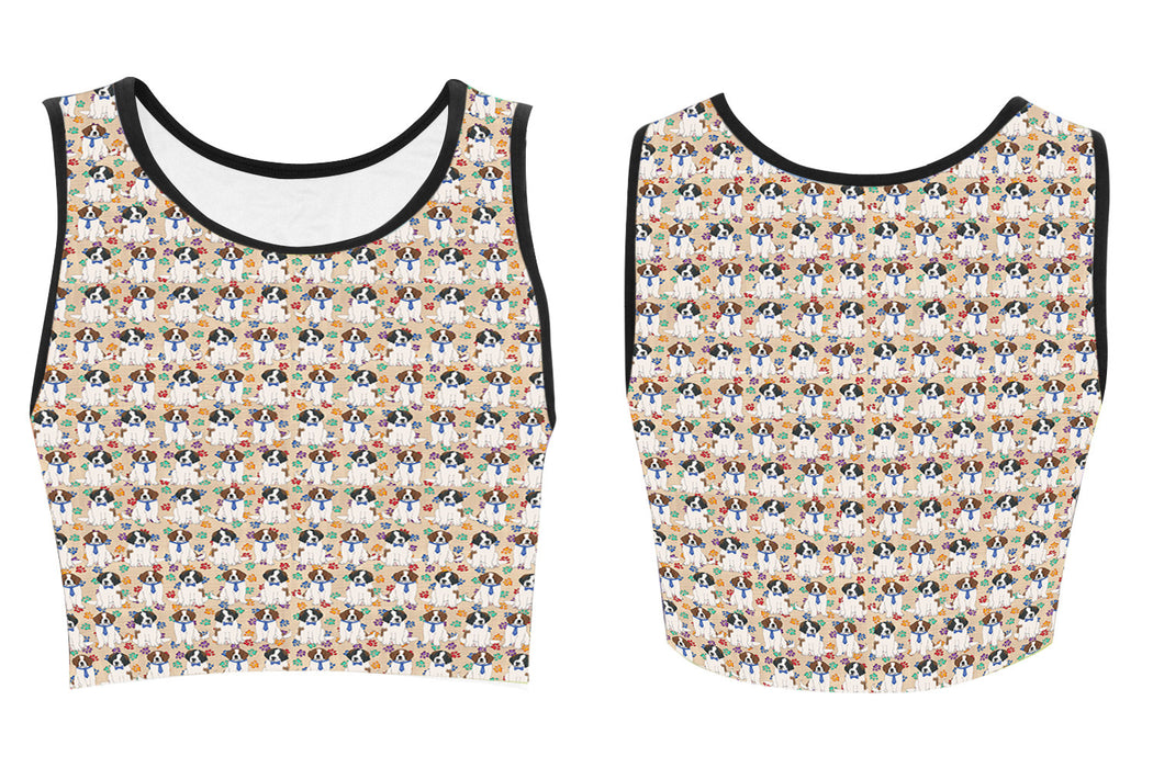 Rainbow Paw Print Saint Bernard Dogs Blue Women's Crop Top