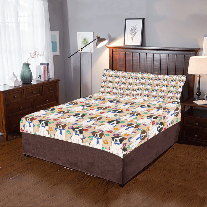 Rainbow Paw Print Saint Bernard Dogs Blue 3-Piece Bedding Set