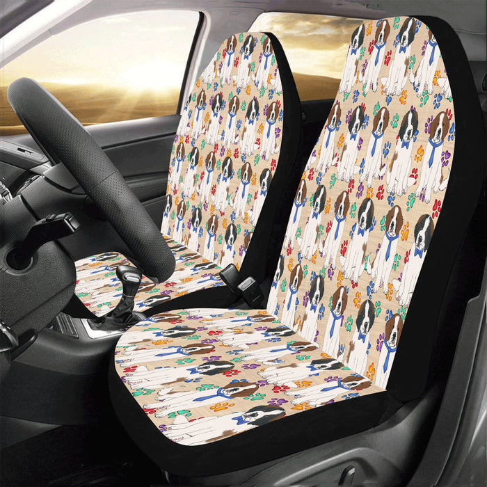 Rainbow Paw Print Saint Bernard Dogs Blue Car Seat Covers (Set of 2)