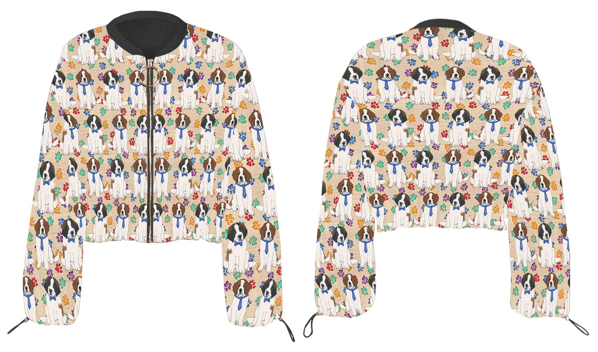 Rainbow Paw Print Saint Bernard Dogs Cropped Chiffon Women's Jacket WH50599