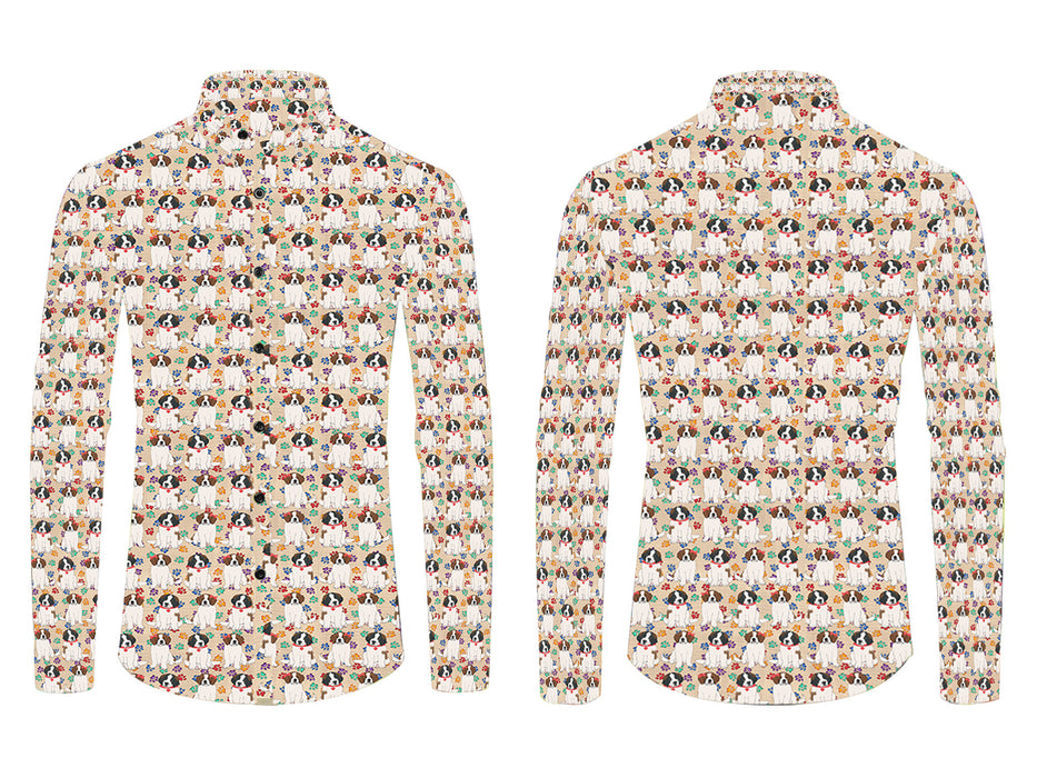 Rainbow Paw Print Saint Bernard Dogs Red All Over Print Casual Dress Men's Shirt